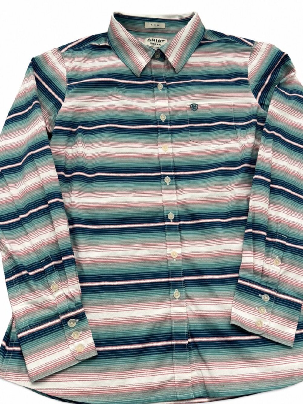 Ariat REAL Women’s L Teal Pink Serape Stripe Fitted Western Shirt